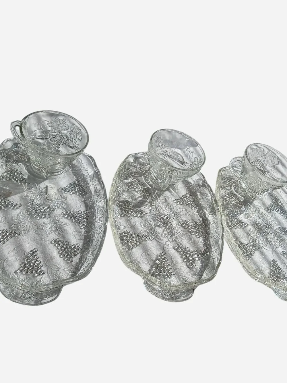 Vintage Glass‎ Grapevine Snack Plate and Cup Set - Clear